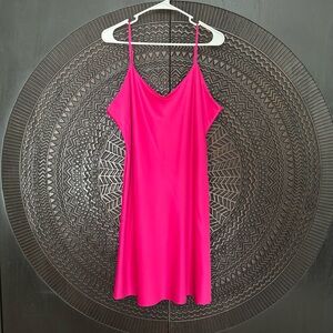 Natori Satin Slip Dress XL Fuchsia Pink Spaghetti Strap 90s Minimal Lingerie